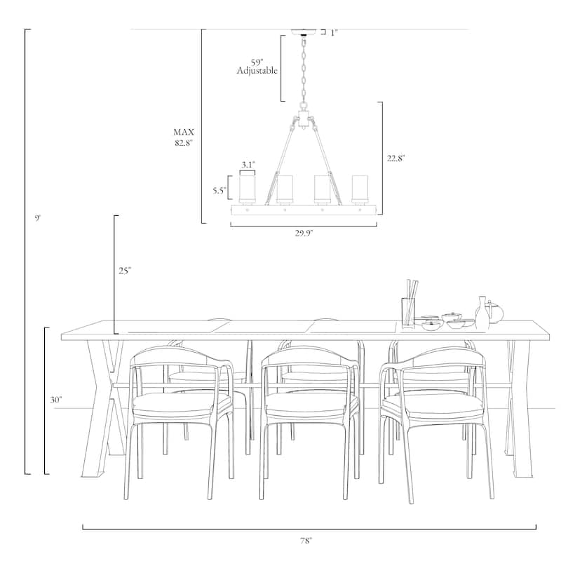 The Gray Barn Modern Farmhouse 8-Light Chandelier Wood Island Lights for Dining Room - L29.9"xW13"xH22.8"