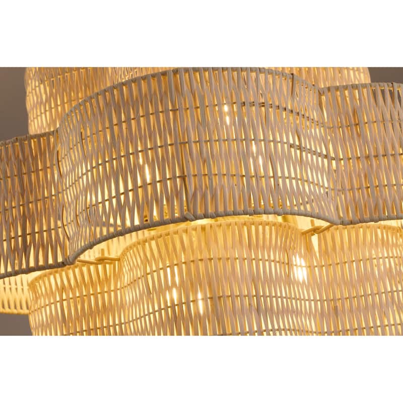 6-Light Brass Chandelier With A Nature Rattan Waved Basket Shade