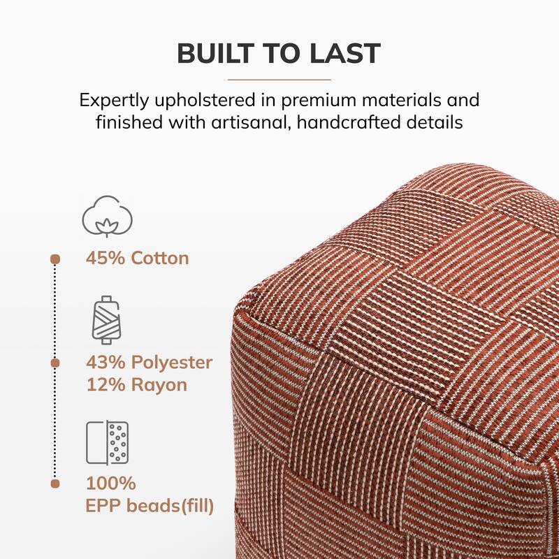 Jani 20-inch Ottoman Pouf - Handcrafted Handmade Ottoman for Seating, Footrest, Home Decor for Living Room, Bedroom