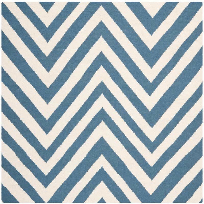 SAFAVIEH Hand-woven Moroccan Reversible Richelle Dhurrie Chevron Reversible Dhurrie Blue - 4' x 4' Square - Blue/Ivory - Square/Runner
