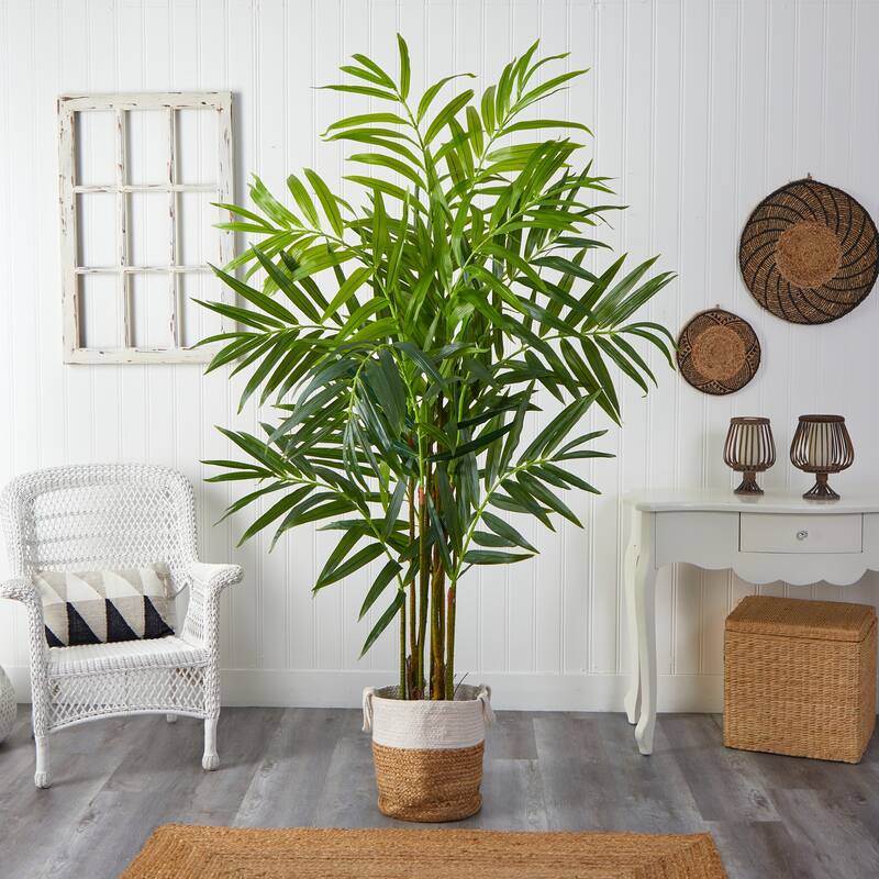 8Ft King Palm Tree Artificial Indoor Outdoor, Realistic Faux Palm Tree with Planter, Living Room Decor