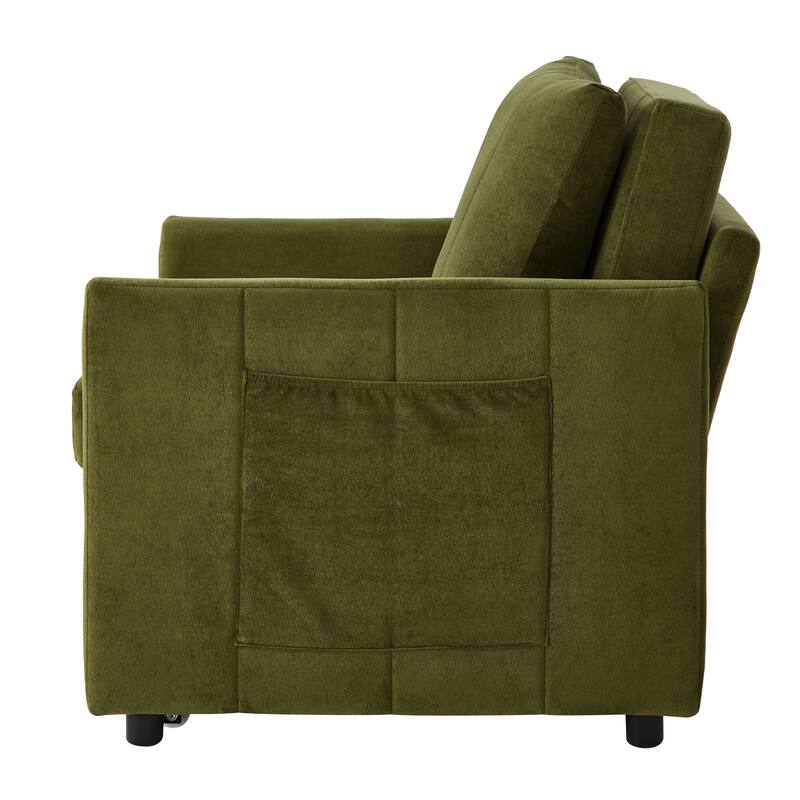 Multi-Functiona Lounge Chair, 31.5" Pull Out Upholstered Sofa Bed w/ Adjustable Backrest, Side Pockets, Fold Out Chair Bed