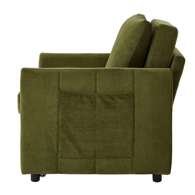 Roomfitters Convertible Sleeper Sofa with Pull-Out Bed 5-Position Adjustable Backrest Side Pockets & Storage Basket