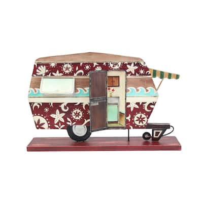 15" Wood Holiday Camper Figure Coastal Beach House Decor Decoration