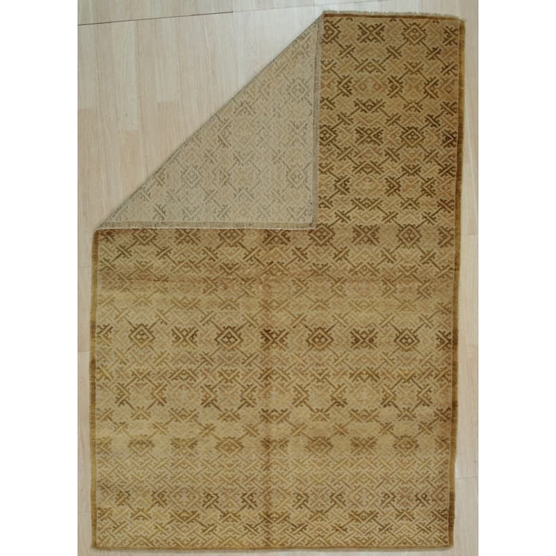 Brown Handmade Wool Transitional Ningxia Rug, 6' x 9', Hand Knotted Wool, Elegant Subtle Texture Rug - N/A