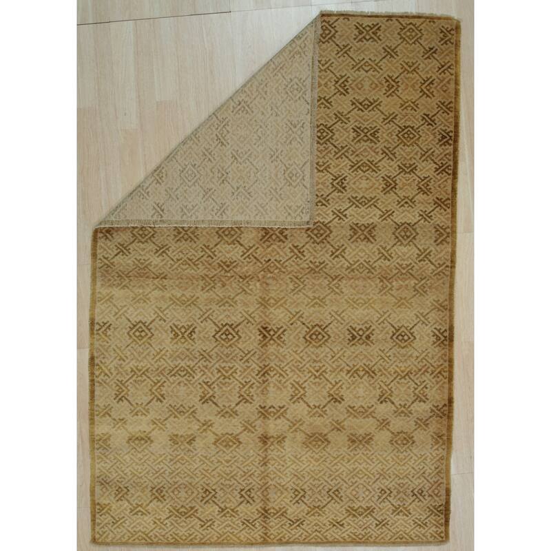 Brown Handmade Wool Transitional Ningxia Rug, 6' x 9', Hand Knotted Wool, Subtle Elegant Shading Rug - N/A