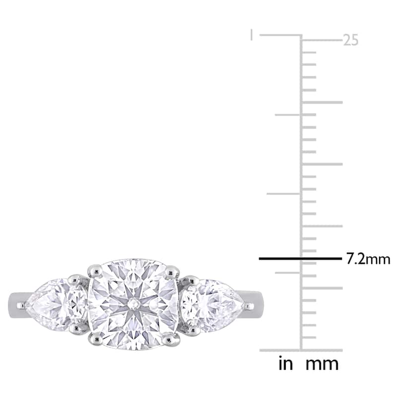 Miadora 3ct DEW Cushion-Cut and Pear Created Moissanite 3-Stone Ring in Sterling Silver