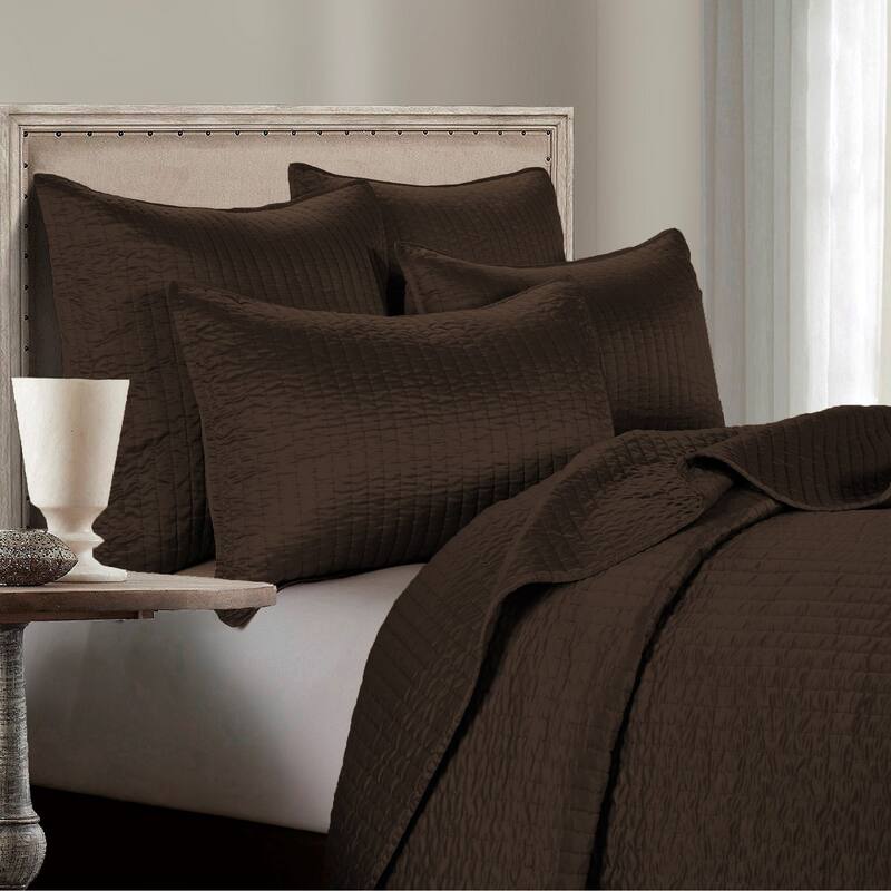 Indigo Hill by HiEnd Accents Satin Channel Quilt Set, 3PC - Chocolate - Twin