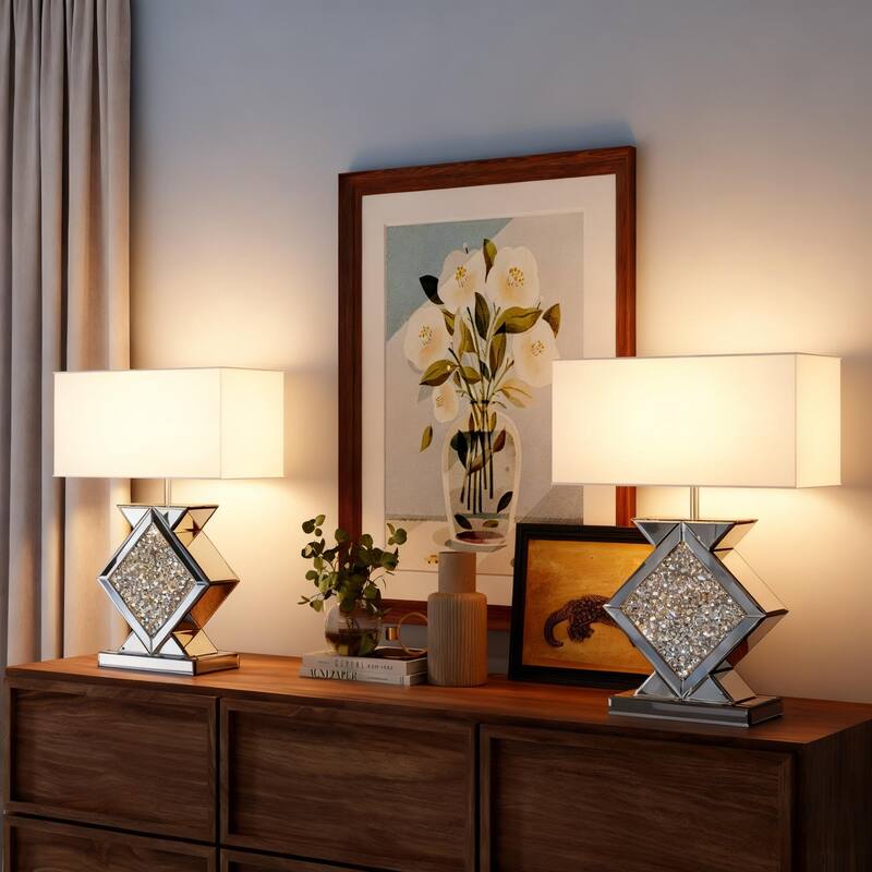 23.6"H Table Lamp With Crystal Mirrored Glass Base