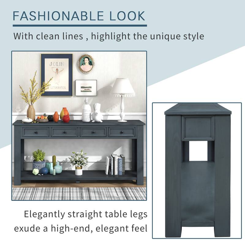 Modern Console Table/Sofa Table with Storage Drawers and Bottom Shelf for Entryway Hallway