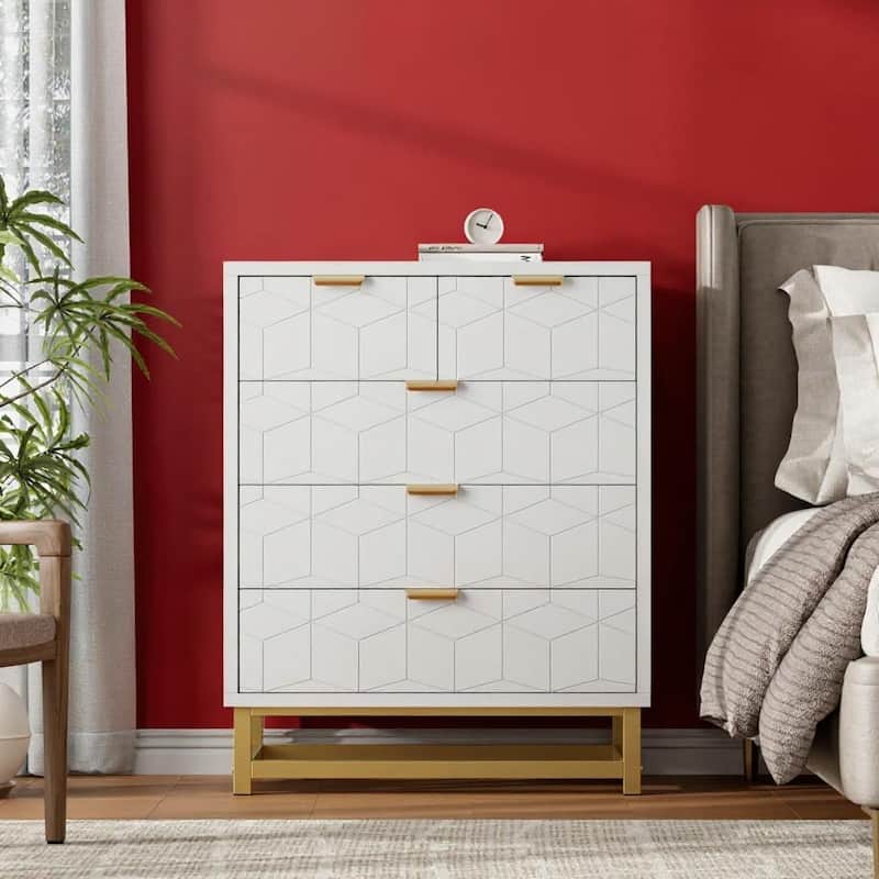 5 Drawer Dresser, with Metal Legs and Gold Handles