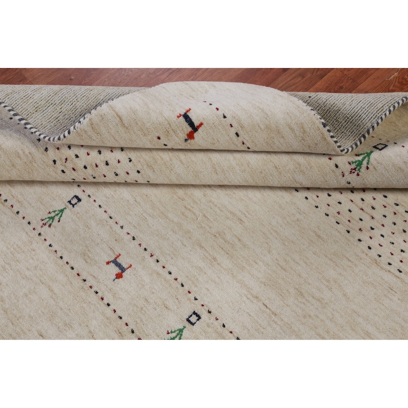 Hand Knotted Oriental 100% Wool Carpet Tribal Animal Pictorial Beige & Ivories Gabbeh Area Rug - 7' 11'' X 5' 1''