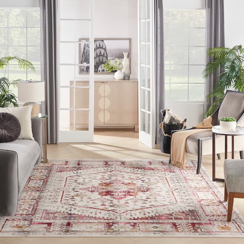 Nourison Vintage Kashan Persian Medallion Ivory Red Area Rug - 7'10" x 9'10" - Ivory Red - Rectangle
