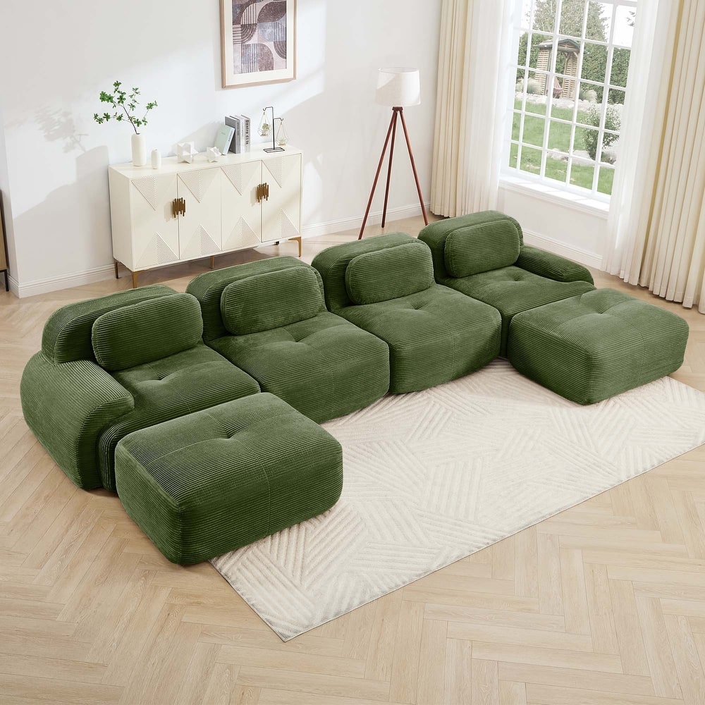 Corduroy Modular Boneless Sectional Sofa with Ottoman, Free combination, Pet-Friendly, No Assembly Required
