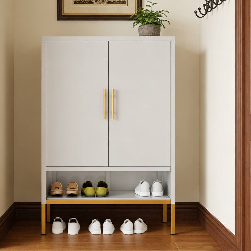40" Tall 2-Door Metal Shoe Cabinet - 7-Tier Hidden Organizer with Adjustable Shelves for Entryway, Closet, Bedroom