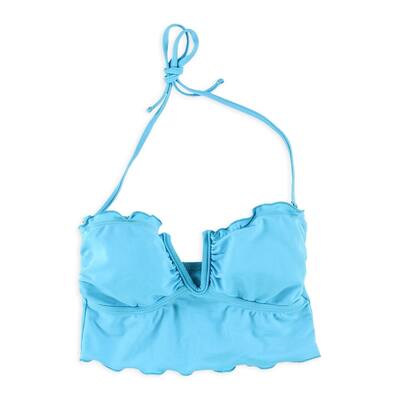California Waves Womens Scalloped Bandeau Swim Top, Blue, Small