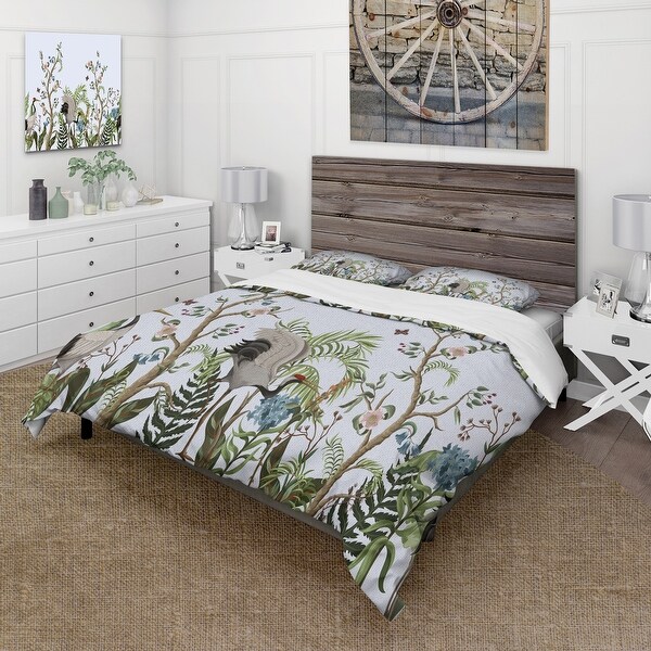 Designart 'Border With Cranes & Peonies In Chinoiserie Style' Traditional Duvet Cover Comforter Set. Opens flyout.