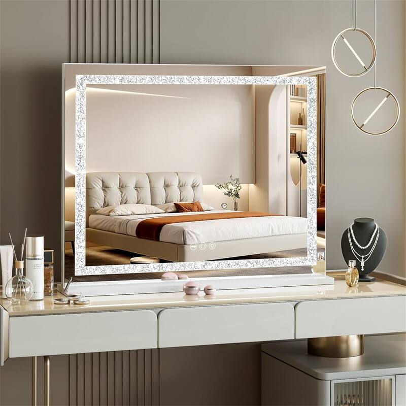 Crystal Light Strip Vanity Mirror - White+Silver