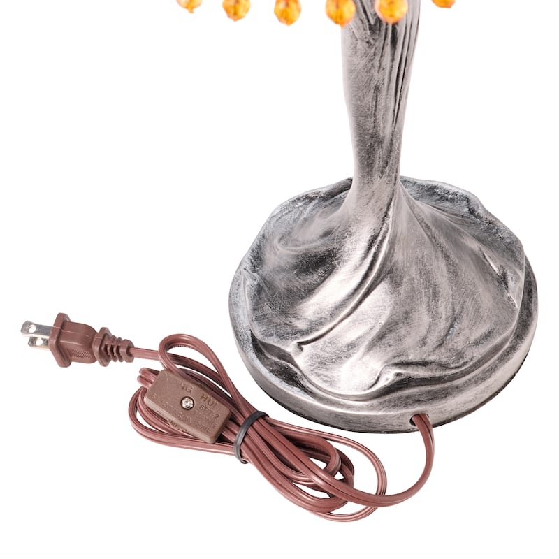 Parisian River of Goods Antique Silver Polyresin and Stained Glass Bell Shade 24-Inch Table Lamp - 12" X 12" X 24"