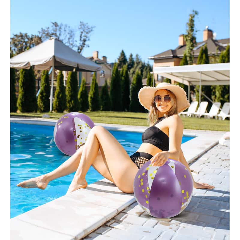 POZA Heavy Duty Inflatable Beach Ball Set of 2 - Purple Gold, 16 Inch - 16 inches