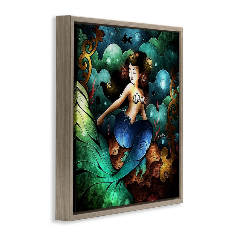 Stupell Vivid Deco Mermaid Framed Floater Canvas Wall Art Design By Mandie Manzano