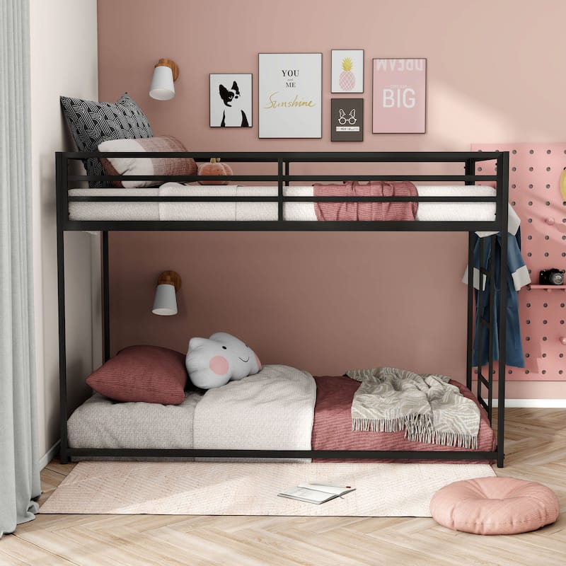 Furniture of America Jackson Modern Metal Twin over Twin Low Profile Bunk Bed with Reversible Ladder - Black