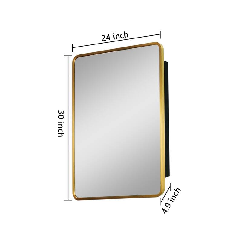 24X30 Inch Gold Metal Framed Wall Mount Or Recessed Bathroom Medicine Cabinet With Mirror - Gold+Matte Black