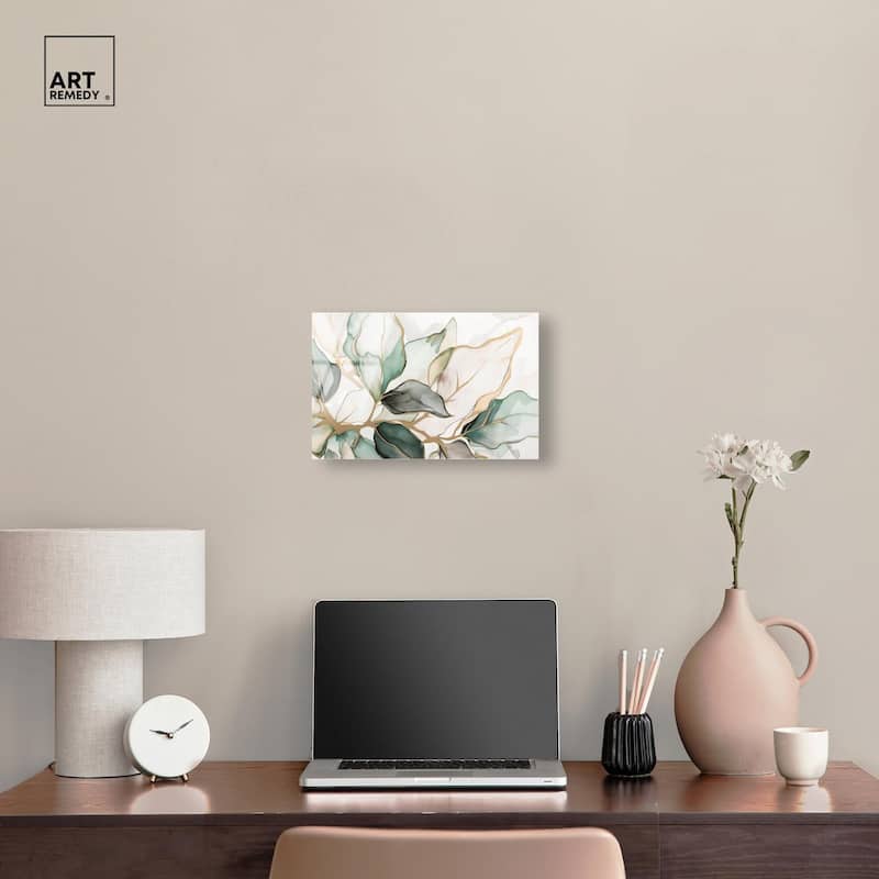 Golden Veined Leaves II Acrylic by Art Remedy, Ready to Hang