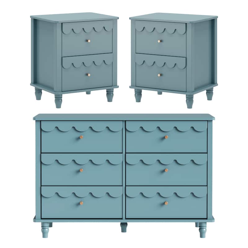 Lace Trim 6-Drawer Dresser with Nightstand Kids' Bedroom Dream Storage