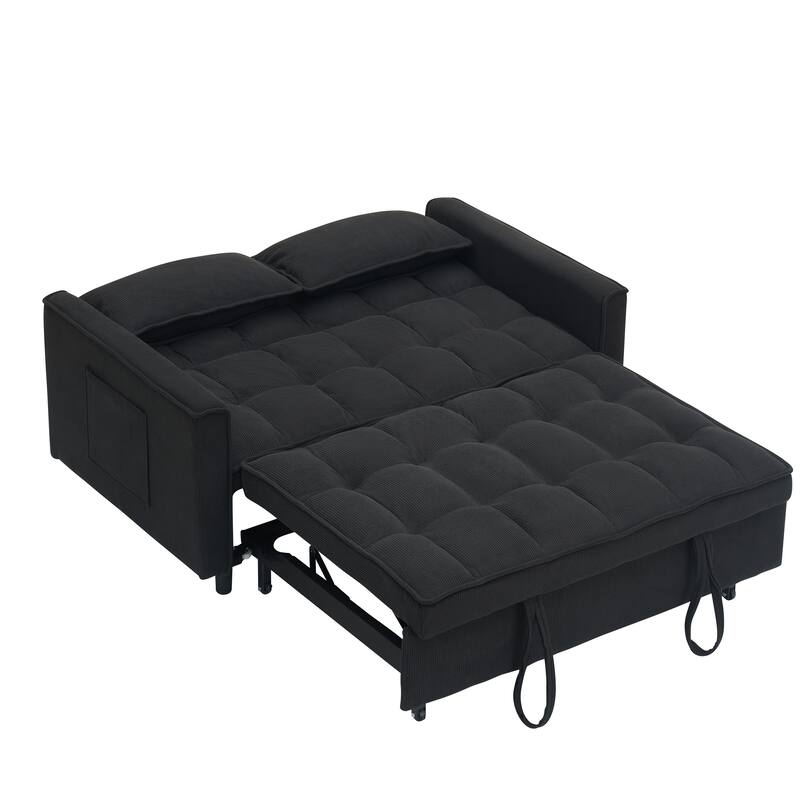 54x34x32 Inch Corduroy Black Sofa Bed for Small Spaces