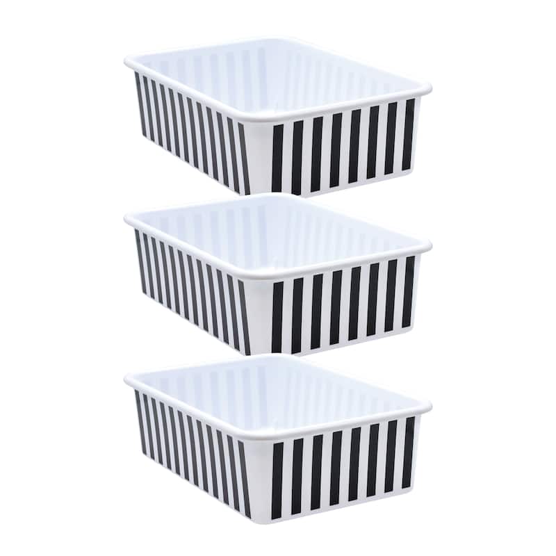 Teacher Created Resources Black and White Stripes Large Plastic Storage Bin, Pack of 3