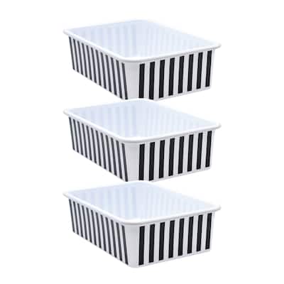 Teacher Created Resources Black and White Stripes Large Plastic Storage Bin, Pack of 3
