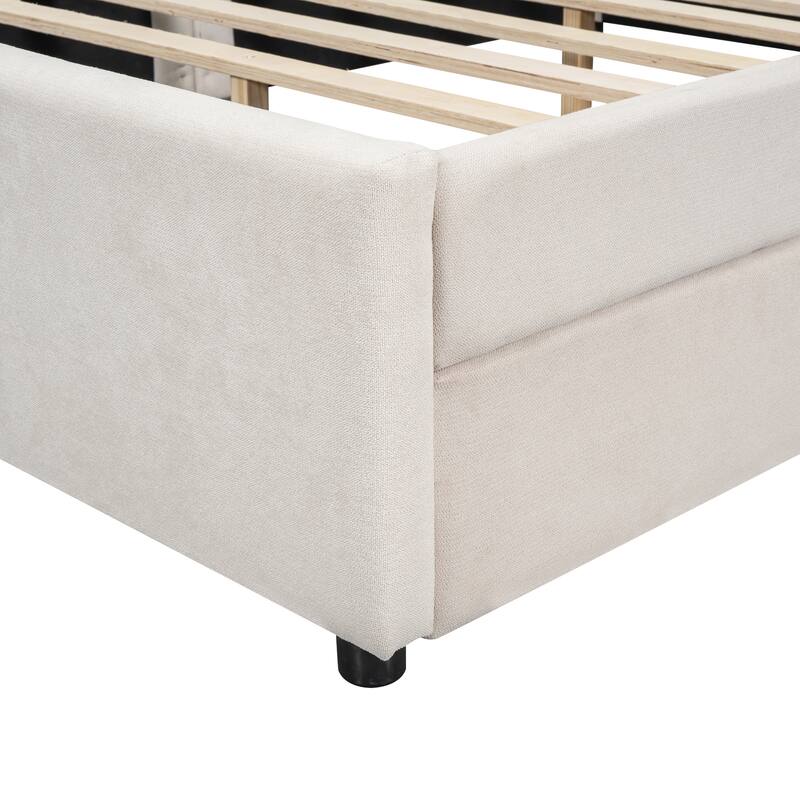 Full Size Upholstered Platform Bed with USB Ports and Storage Drawers, Beige