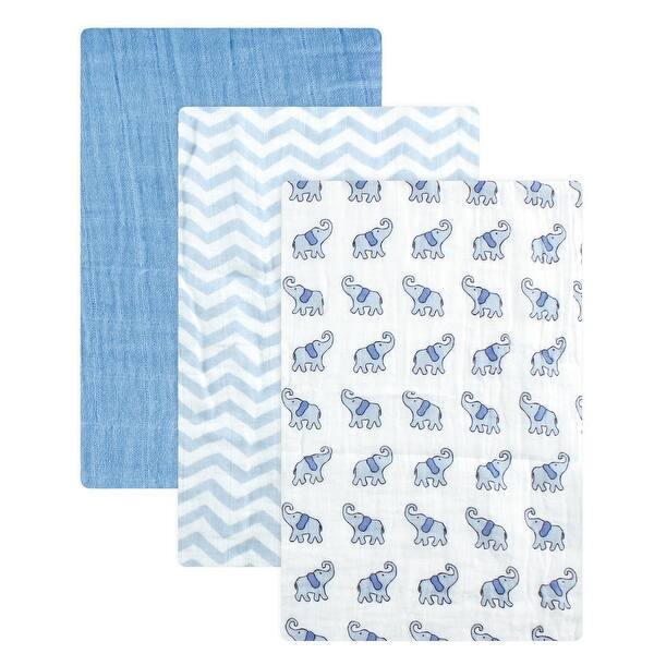 slide 1 of 1, Luvable Friends Baby Boy Muslin Cotton Swaddle Blanket, Boy Elephant, One Size - Boy Elephant - One Size