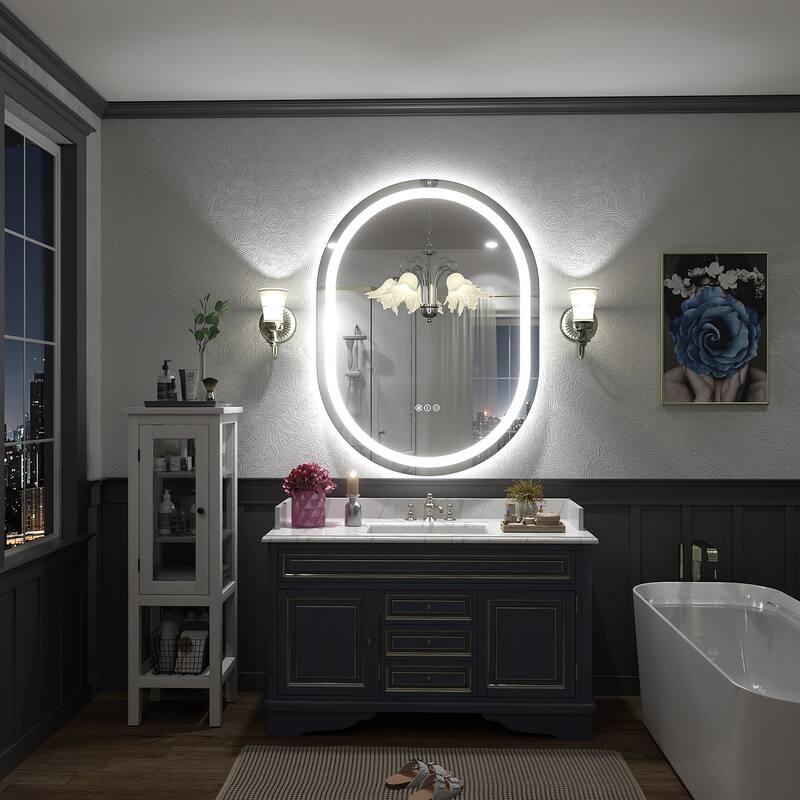 UL Certified Oval LED Lighted Anti-fog Wall Bathroom Vanity Mirror