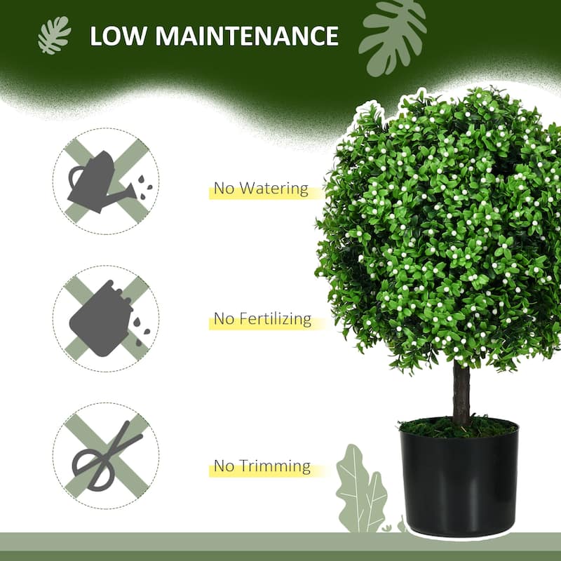 Set of 2 Artificial Ball-Shaped Boxwood Plants with Decorative Fruit Green White Black for Home Office Outdoor 20.75 Inch