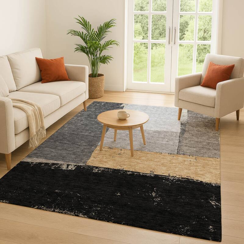 Machine Washable Indoor/ Outdoor Abstract Kraig Chantille Rug