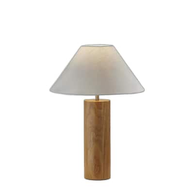 HomeRoots 26" Natural Solid Wood Cylinder Table Lamp With White Cone Shade - 18 x 18 x 25.5