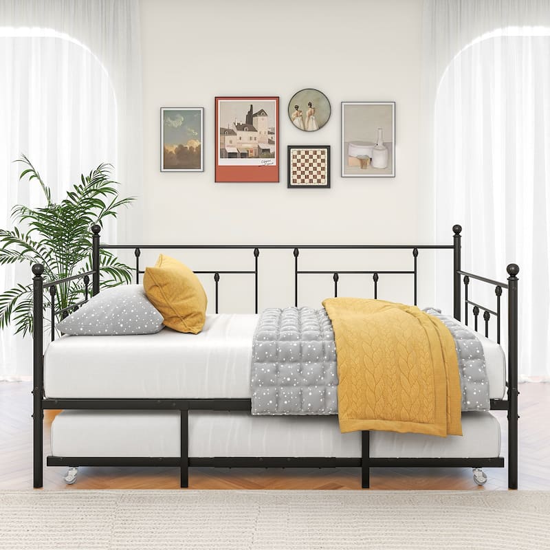 Twin Size Black Metal Daybed with Trundle