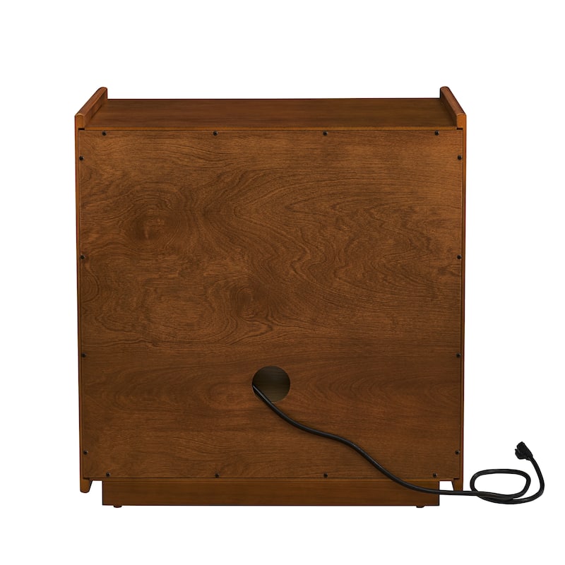 GDFStudio - Everlyn Solid Wood Mid Century Modern Nightstand with Charging Station and Louver Design with 2 Drawer