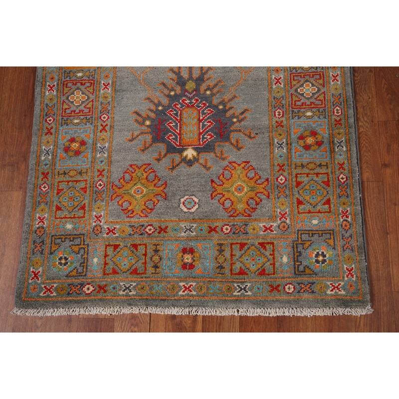 Gray Kazak Oriental Runner Rug Handmade Wool Carpet - 2'8" x 9'7"