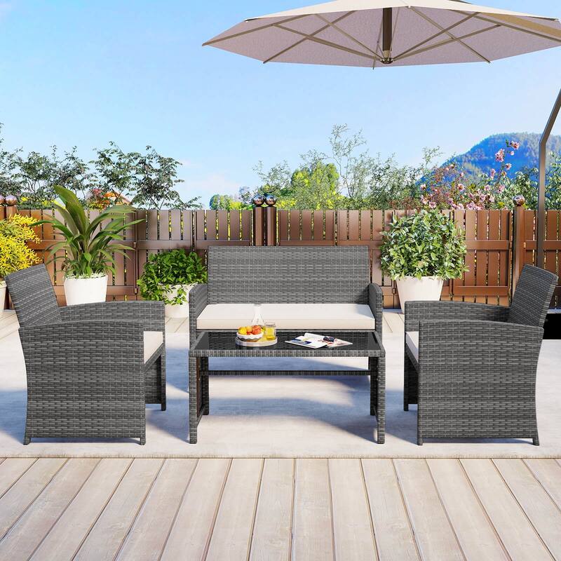 Costway 4 PCS Patio Conversation Set with Seat Cushions & Tempered - See Details