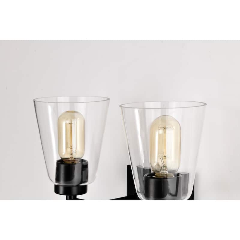 Matte Black 2-Light Modern Vanity Light with Clear Cone Glass Shades