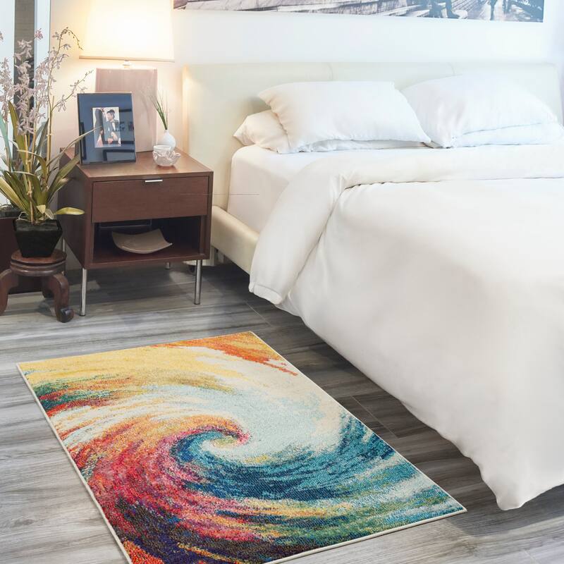 Nourison Celestial Abstract Modern Multicolored Colorful Wave Area Rug - 3' x 5' - Blue/Multi - Rectangle