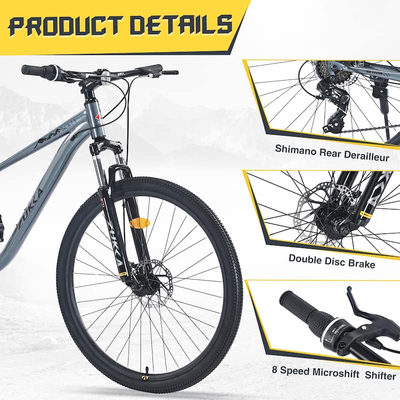 29 Inch Wheels 8 Speed Mountain Bike, For Men Women Boys And Girls, Front Suspension, Steel Frame