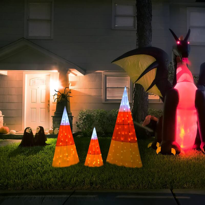 National Tree Company Halloween Lawn Decoration, Orange, Candy Corn Cones, LED Lights, Plug In, 24, 36 & 48 inches