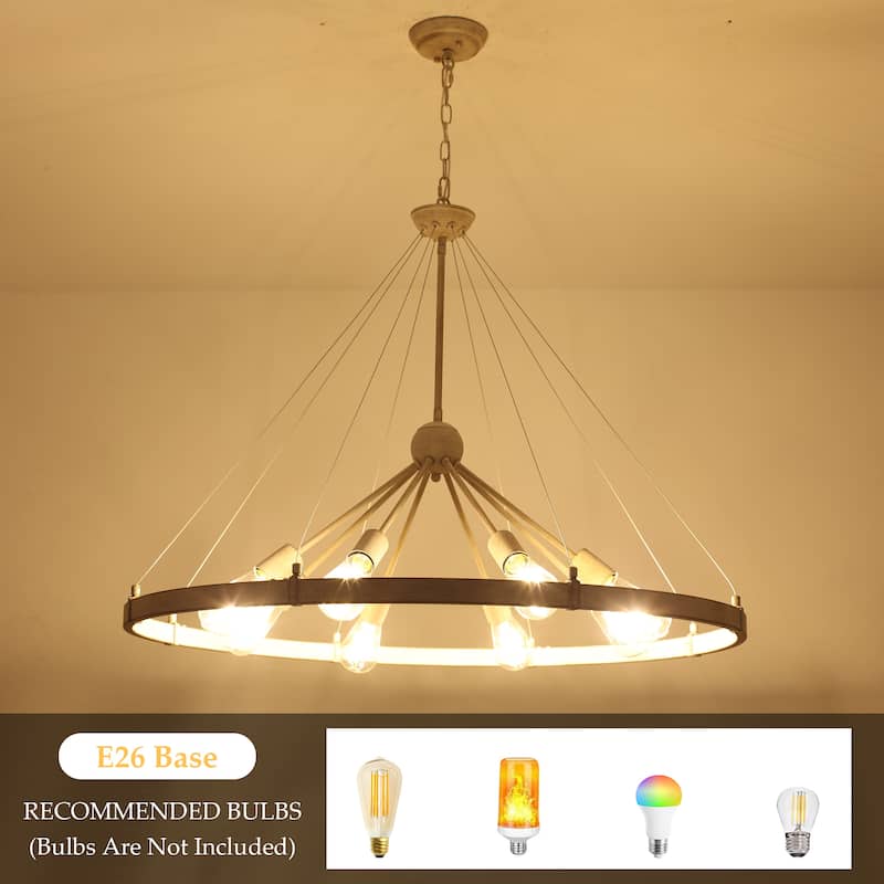 8-Light Farmhouse Wagon Wheel Chandelier with Adjustable Chain