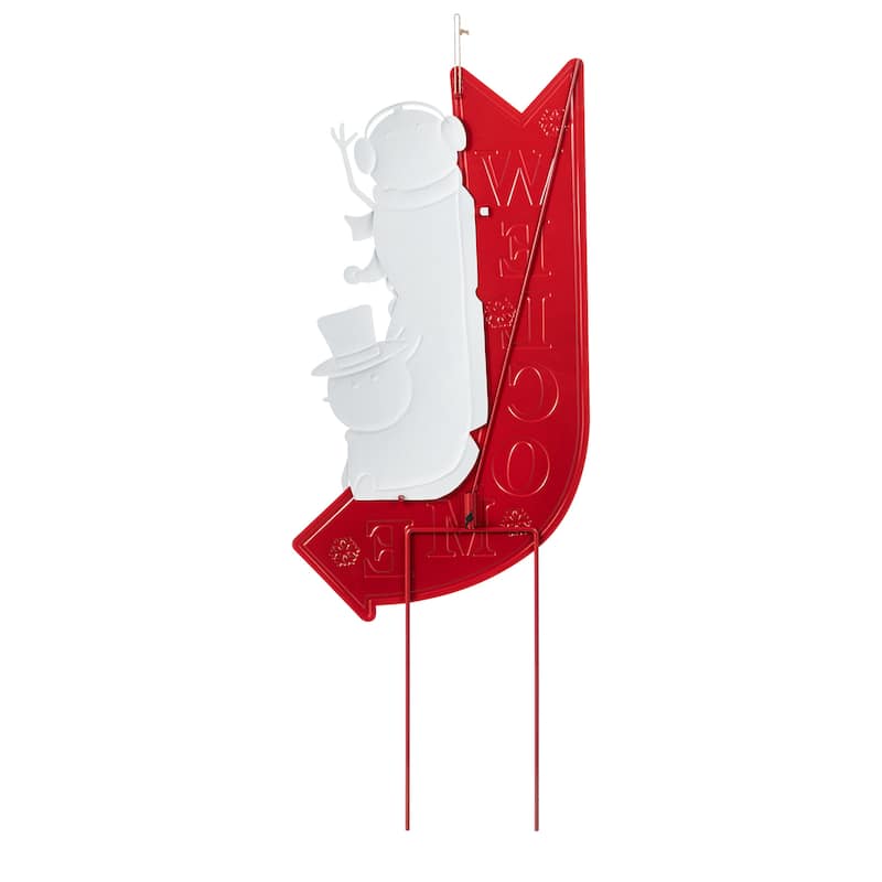 Glitzhome Metal Christmas Snowman Family Nutcracker JOY Yard Stakes Wall Decor