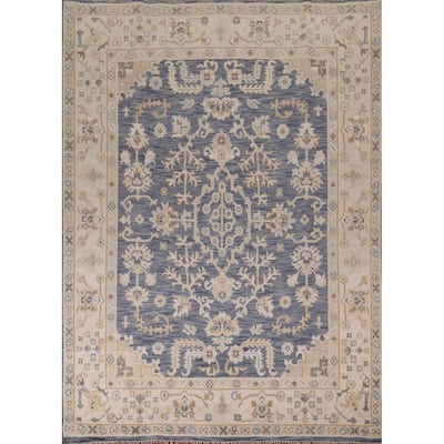Blue Oushak Indian Area Rug Hand-Knotted Wool Carpet - 8'0"x 9'9"
