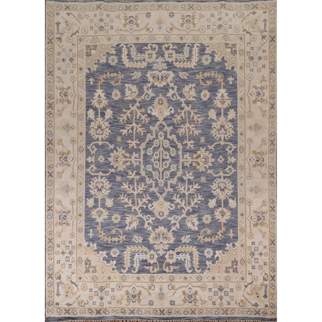 Blue Oushak Indian Area Rug Hand-Knotted Wool Carpet - 8'0"x 9'9"
